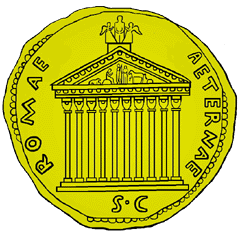 Coin depicting Temple of Antoninus and Faustina