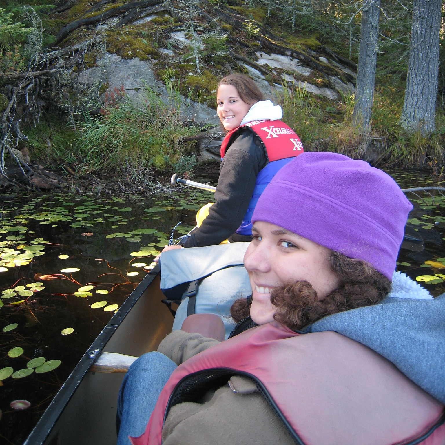 Students exploring the boundary waters in a canoe