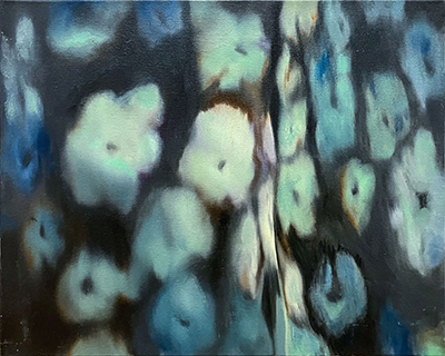 Blue and Green Poppies, 2024, 16 x 20 inches, Oil on Canvas.