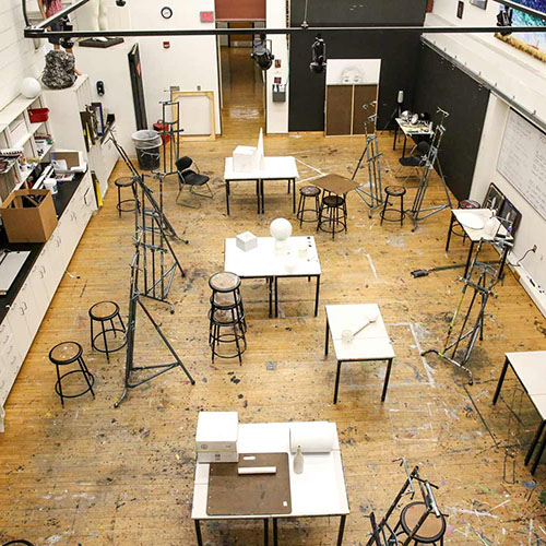 Overhead view of one of the art studios in McWethy Hall