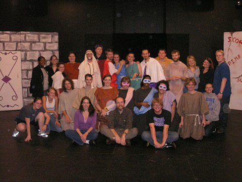 the entire cast and crew of the 2006 production of Poenulus pose for a group photo on the set of the play