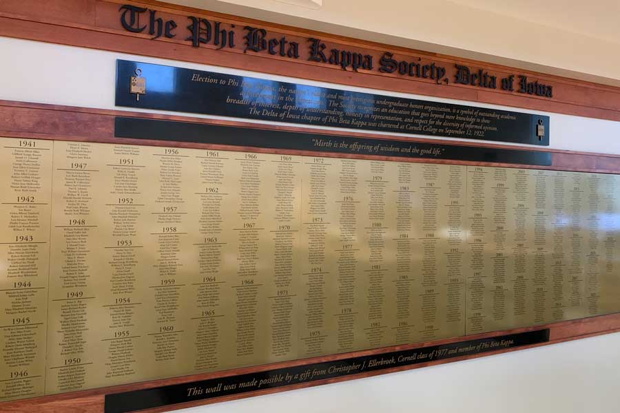 Phi Beta Kappa wall in Cole Library