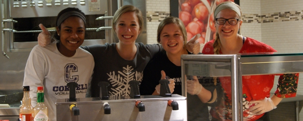 work study students serving food