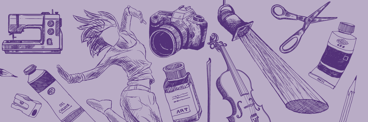 Collage of sketches representing the fine arts