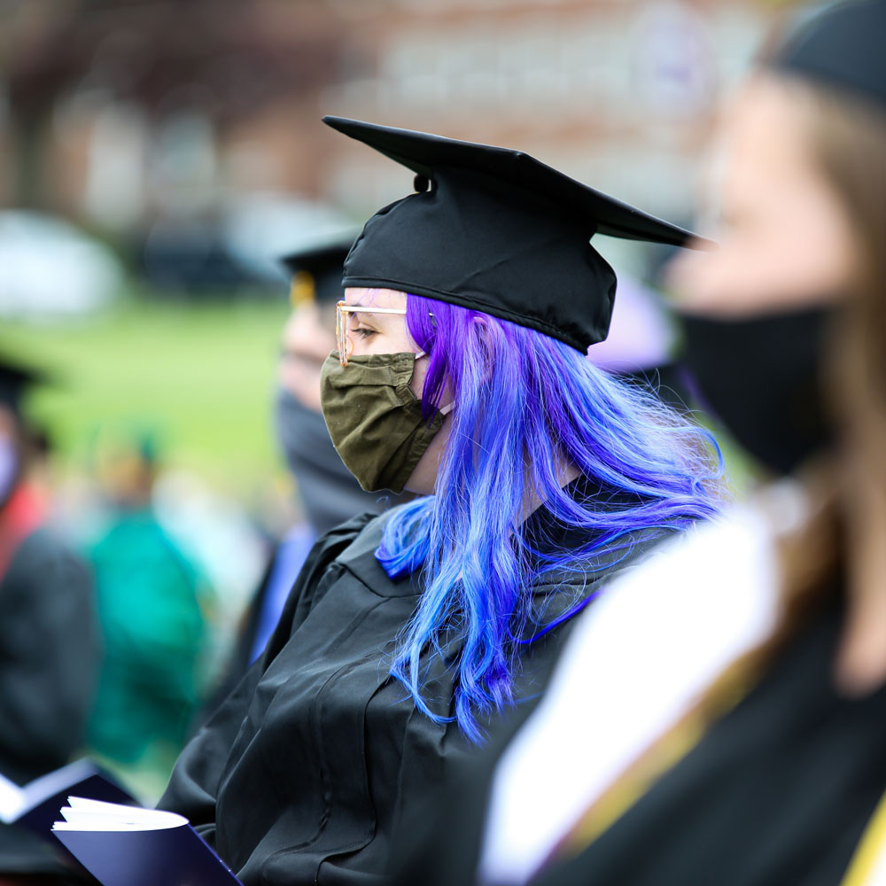 Cornell student attends her graduation. 