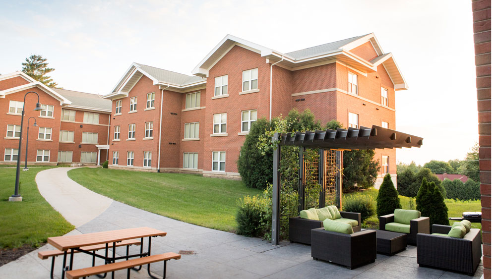 Exterior of a residence hall on the campus of Cornell College in Mount Vernon, Iowa. 
